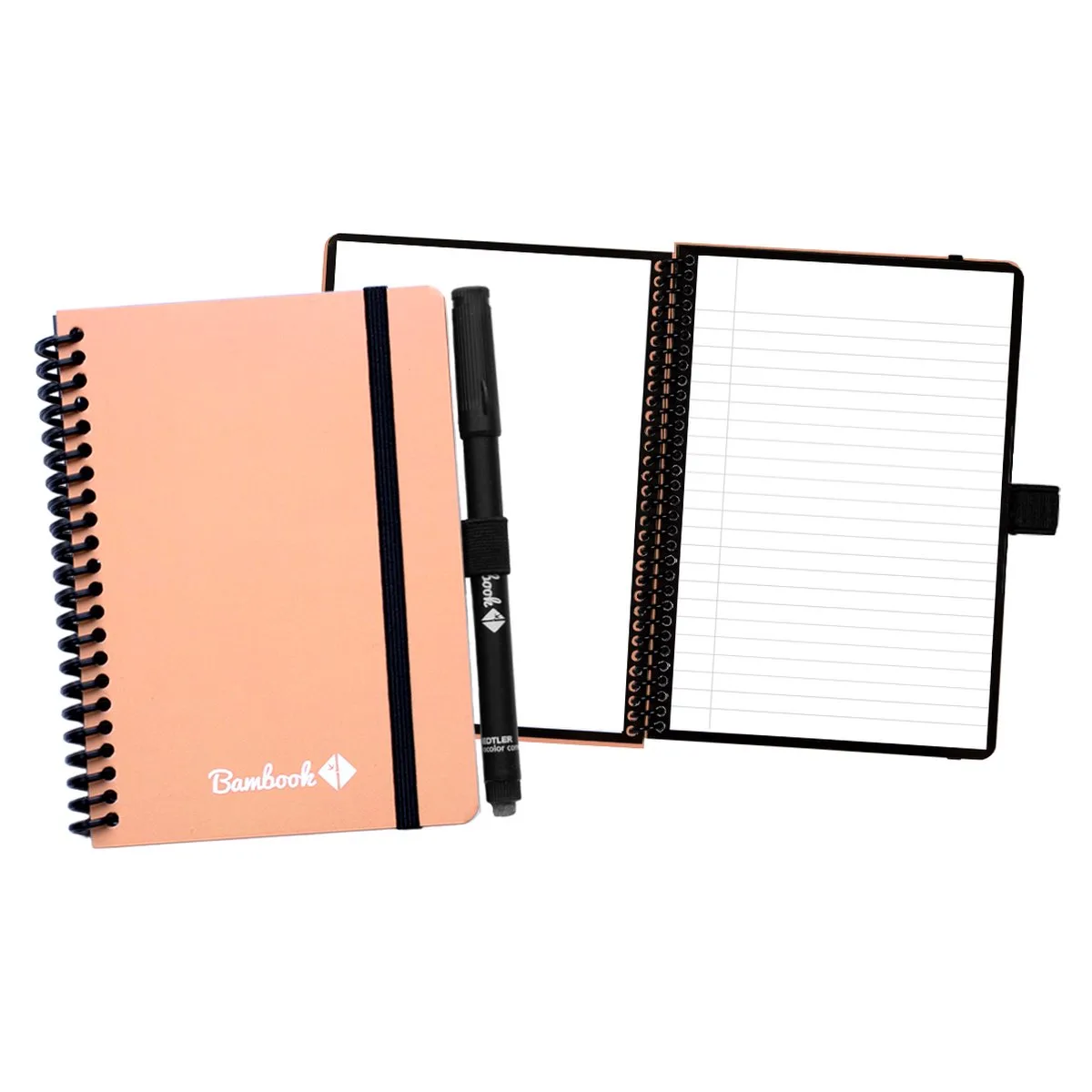 Colourful uitwisbaar notitieboek - A6 - Blanco & lined - Duurzaam, herbruikbaar whiteboard schrift - Met 1 gratis stift van Bambook in Roze – productfoto