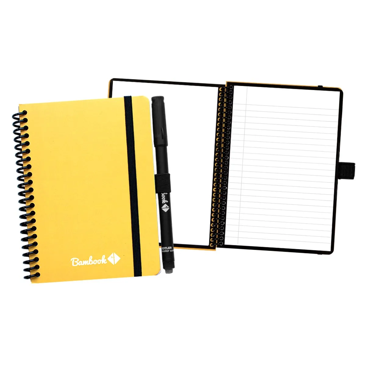 Colourful uitwisbaar notitieboek - A6 - Blanco & lined - Duurzaam, herbruikbaar whiteboard schrift - Met 1 gratis stift de Bambook en Jaune – photo produit