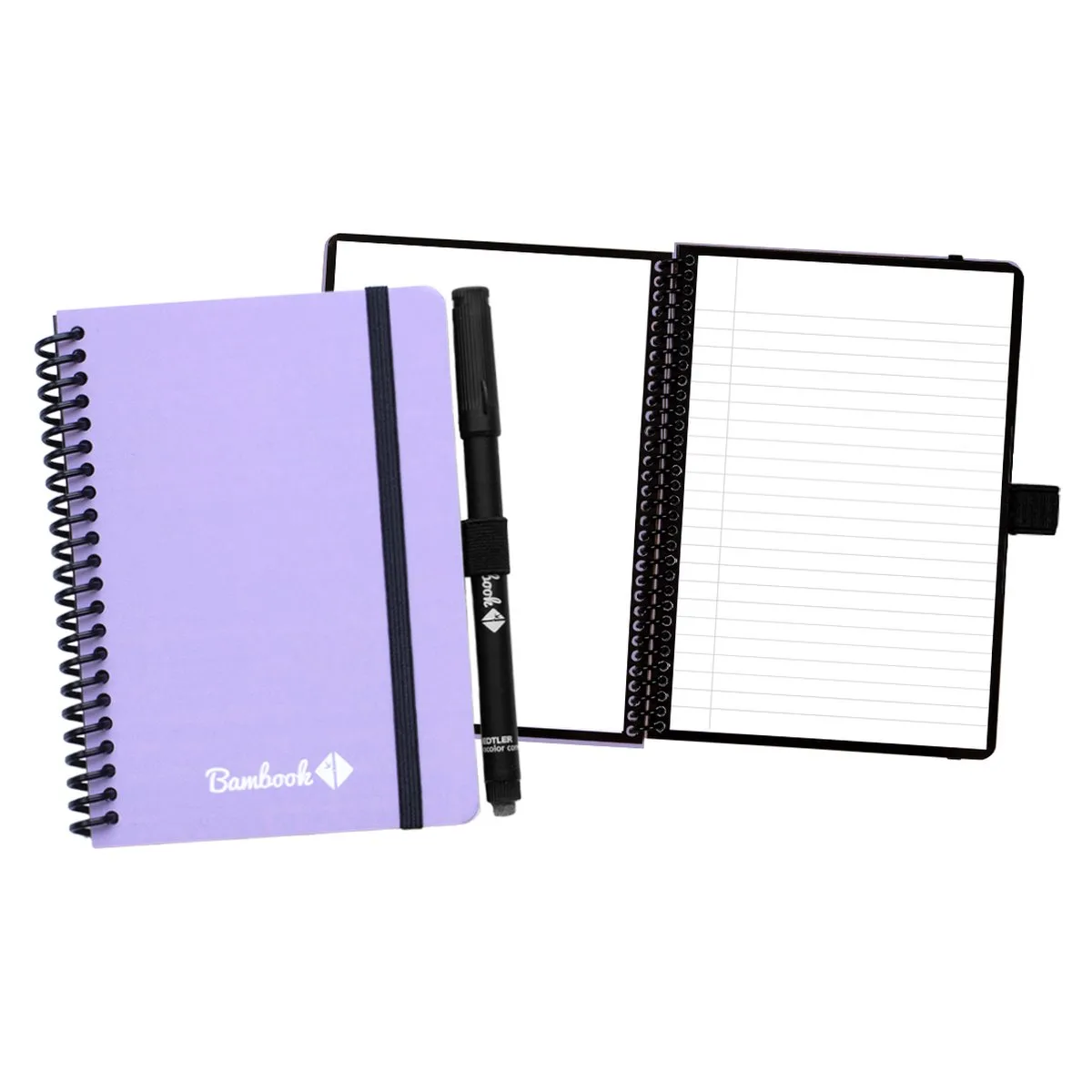 Colourful uitwisbaar notitieboek - A6 - Blanco & lined - Duurzaam, herbruikbaar whiteboard schrift - Met 1 gratis stift van Bambook in Paars – productfoto