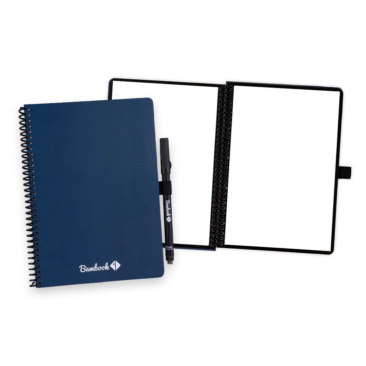 Colourful uitwisbaar notitieboek - Donkerblauw - A5 - Blanco pagina's - Duurzaam, herbruikbaar whiteboard schrift - Met 1 gratis stift de Bambook en Bleu foncé – photo produit