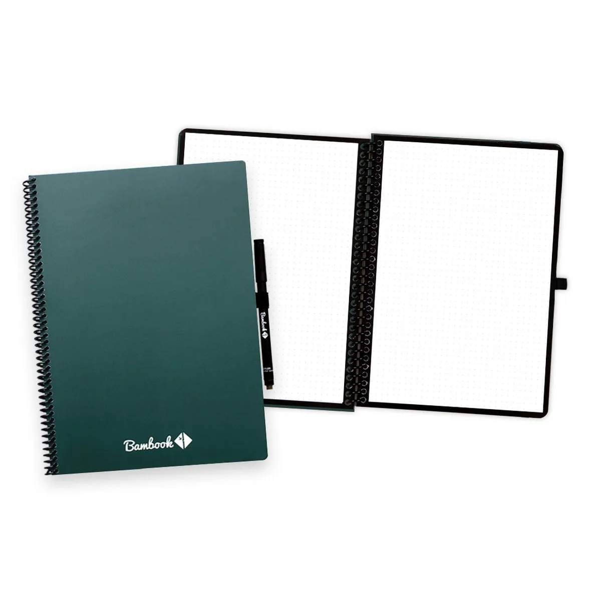 Colourful uitwisbaar notitieboek - Donkergroen - A4 - Dotted pagina's - Duurzaam, herbruikbaar whiteboard schrift - Met 1 gratis stift de Bambook en Forest – photo produit