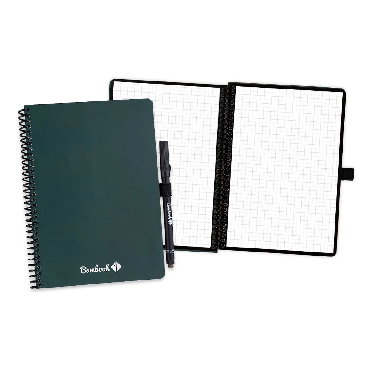 Colourful uitwisbaar notitieboek - Donkergroen - A5 - Geruite pagina's - Duurzaam, herbruikbaar whiteboard schrift - Met 1 gratis stift de Bambook en Forest – photo produit