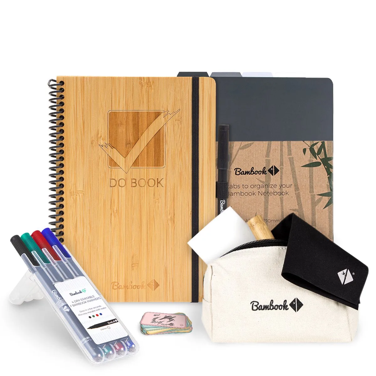 Do-Book 5-delige set | Incl. uitwisbaar notitieboek, Stiftenset, Reinigingsset, Sticky Notes & Tabbladen de Bambook en Bamboe – photo produit