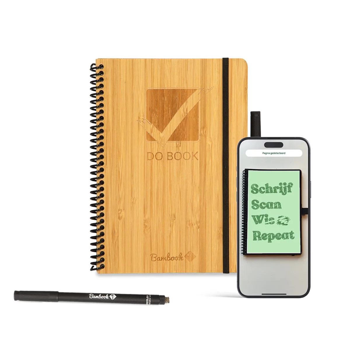 Do-Book - Luxe Hardcover - A5 - Herbruikbaar Notitieboek, Uitwisbaar Notitieblok, Duurzaam Whiteboard Spiraalblok - Inclusief Gratis Pen & Bambook App de Bambook en Bamboe – photo produit