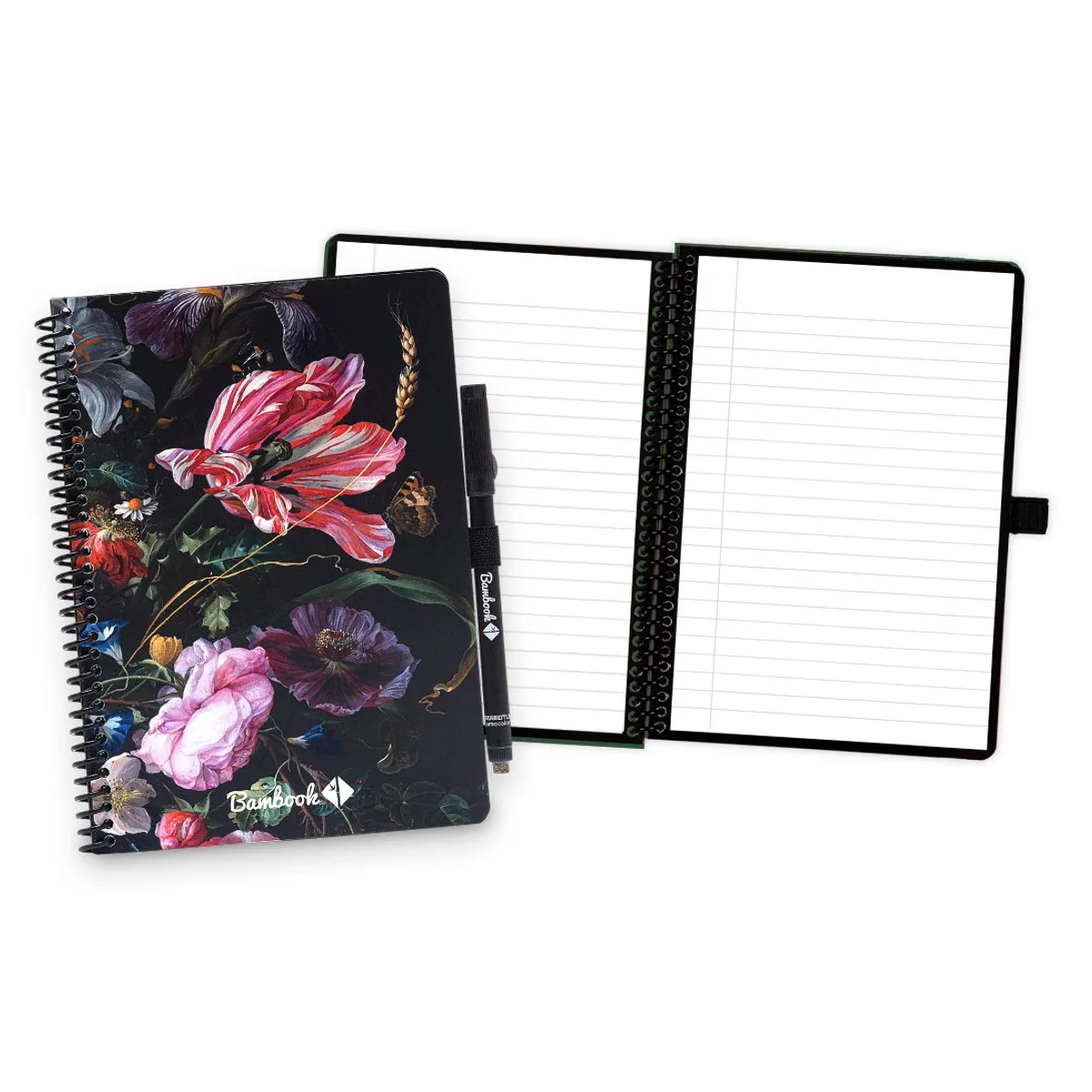 Dutch Masters uitwisbaar notitieboek - De Heem - Vaas Met Bloemen - A5 - Gelinieerde pagina's - Duurzaam, herbruikbaar whiteboard schrift - Met 1 gratis stift de Bambook en Vaas Met Bloemen (De Heem) – photo produit