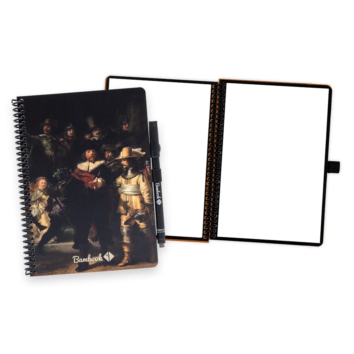 Dutch Masters uitwisbaar notitieboek - Rembrandt - De Nachtwacht - A5 - Blanco pagina's - Duurzaam, herbruikbaar whiteboard schrift - Met 1 gratis stift fra Bambook i De Nachtwacht (Rembrandt) – produktbillede