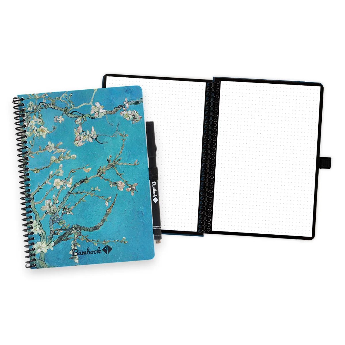 Dutch Masters uitwisbaar notitieboek - Van Gogh - Amandelbloesem - A5 - Dotted pagina's - Duurzaam, herbruikbaar whiteboard schrift - Met 1 gratis stift van Bambook in Amandel bloesem (Van Gogh) – productfoto