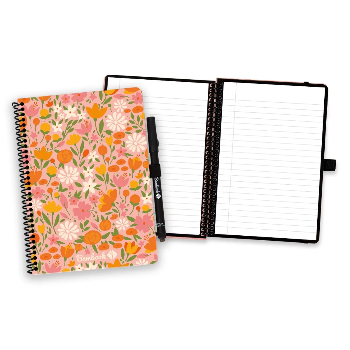 Floral uitwisbaar notitieboek - Summer - A5 - Gelinieerde pagina's - Duurzaam, herbruikbaar whiteboard schrift - Met 1 gratis stift van Bambook in Floral Summer – productfoto