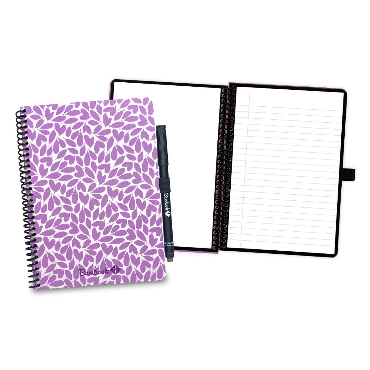 Leaf uitwisbaar notitieboek - A5 - Pagina's: Blanco & Gelinieerd - Duurzaam, herbruikbaar whiteboard schrift - Met 1 gratis stift by Bambook in Violet Blossom – product photo