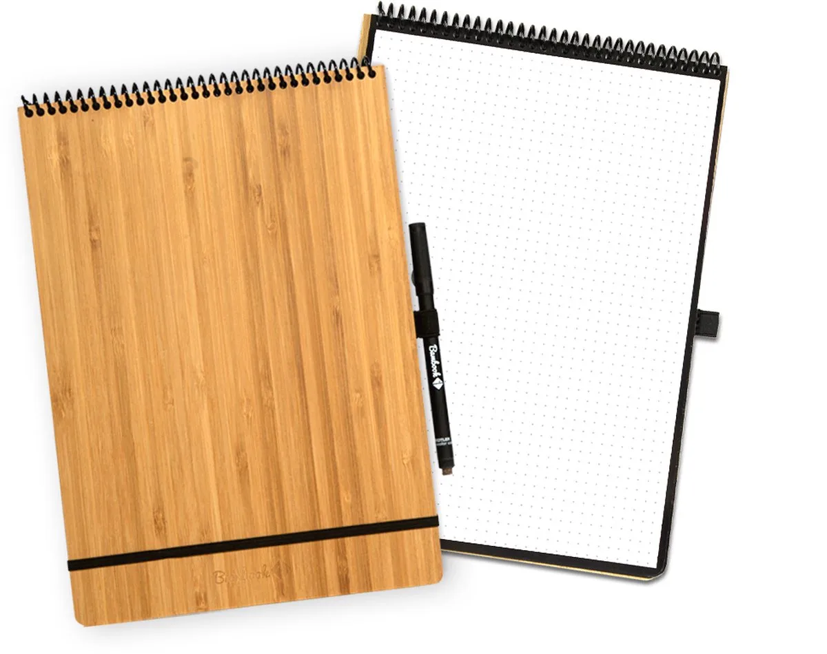 Notepad - Hardcover - A4 - Dotted pagina's - Met 1 gratis stift - Uitwisbaar schrijfblok / herbruikbaar notitieblok / duurzaam kladblok / whiteboard collegeblok van Bambook in Bamboe – productfoto