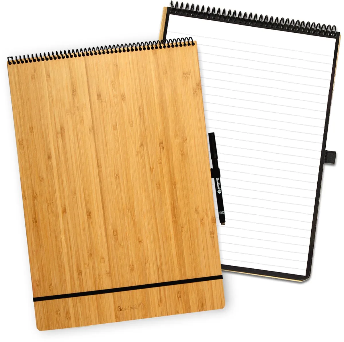 Notepad - Hardcover - A4 - Pagina's: Blanco & Gelinieerd - Met 1 gratis stift - Uitwisbaar schrijfblok / herbruikbaar notitieblok / duurzaam kladblok / whiteboard collegeblok von Bambook in Bamboe – Produktfoto