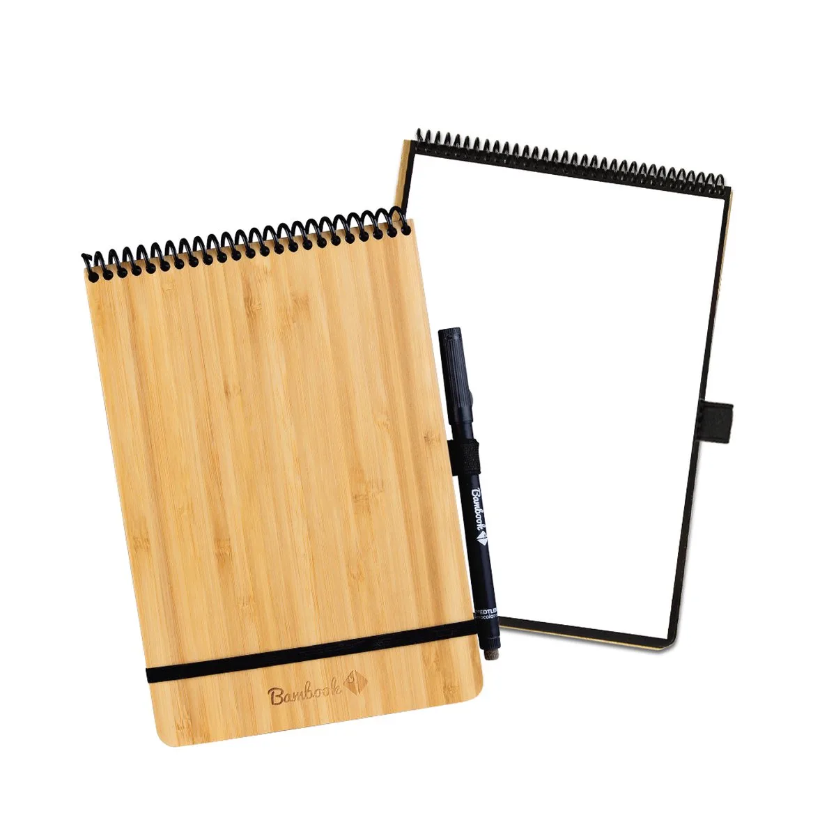 Notepad - Hardcover - A5 - Blanco pagina's - Met 1 gratis stift - Uitwisbaar schrijfblok / herbruikbaar notitieblok / duurzaam kladblok / whiteboard collegeblok von Bambook in Bamboe – Produktfoto