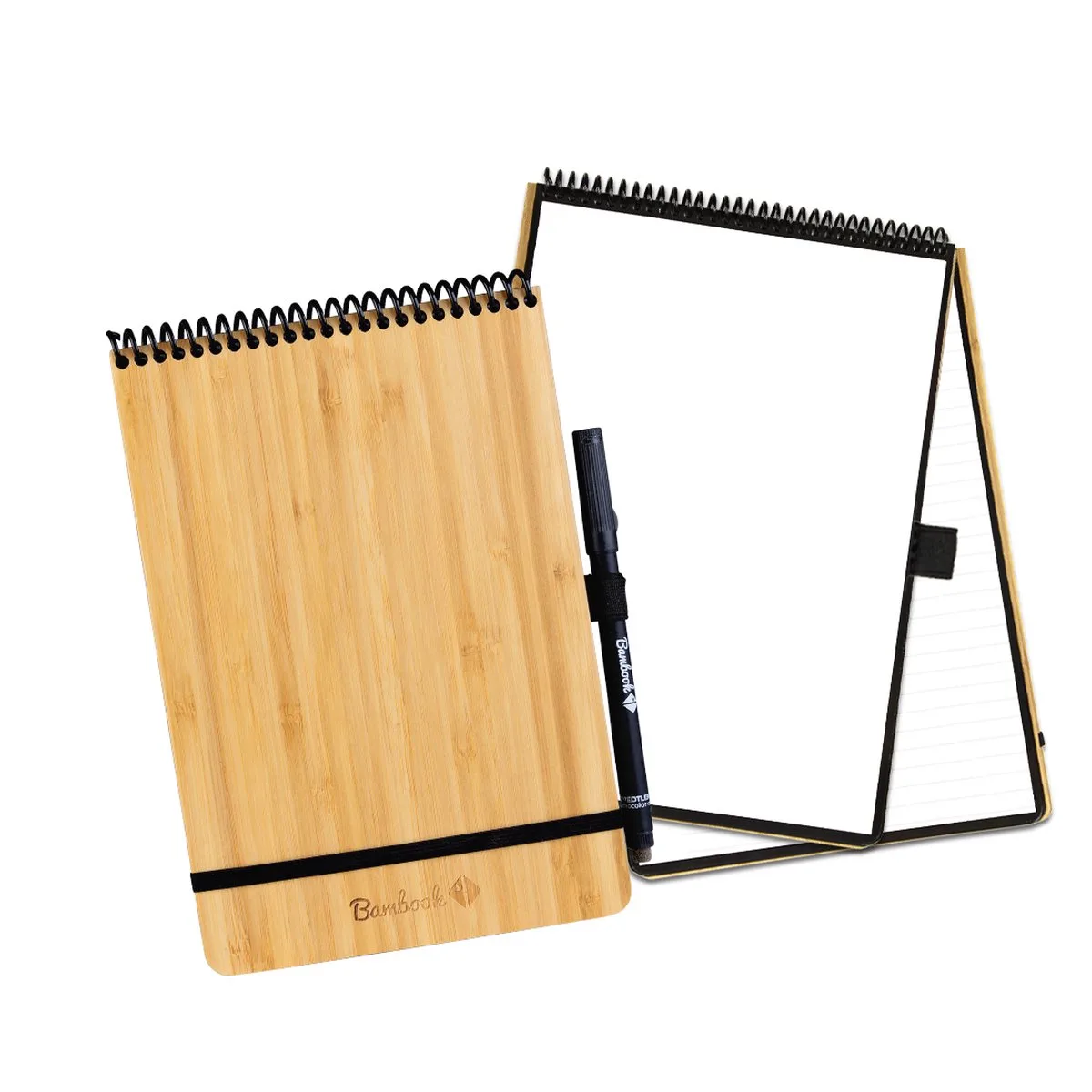 Notepad - Hardcover - A5 - Pagina's: Blanco & Gelinieerd - Met 1 gratis stift - Uitwisbaar schrijfblok / herbruikbaar notitieblok / duurzaam kladblok / whiteboard collegeblok von Bambook in Bamboe – Produktfoto