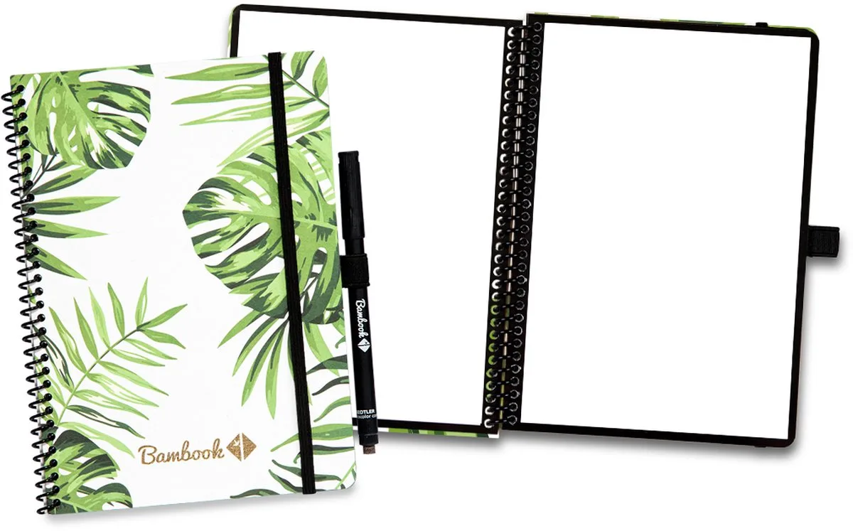 uitwisbaar notitieboek - A5 - Blanco pagina's - Duurzaam, herbruikbaar whiteboard schrift - Met 1 gratis stift by Bambook in Tropical – product photo