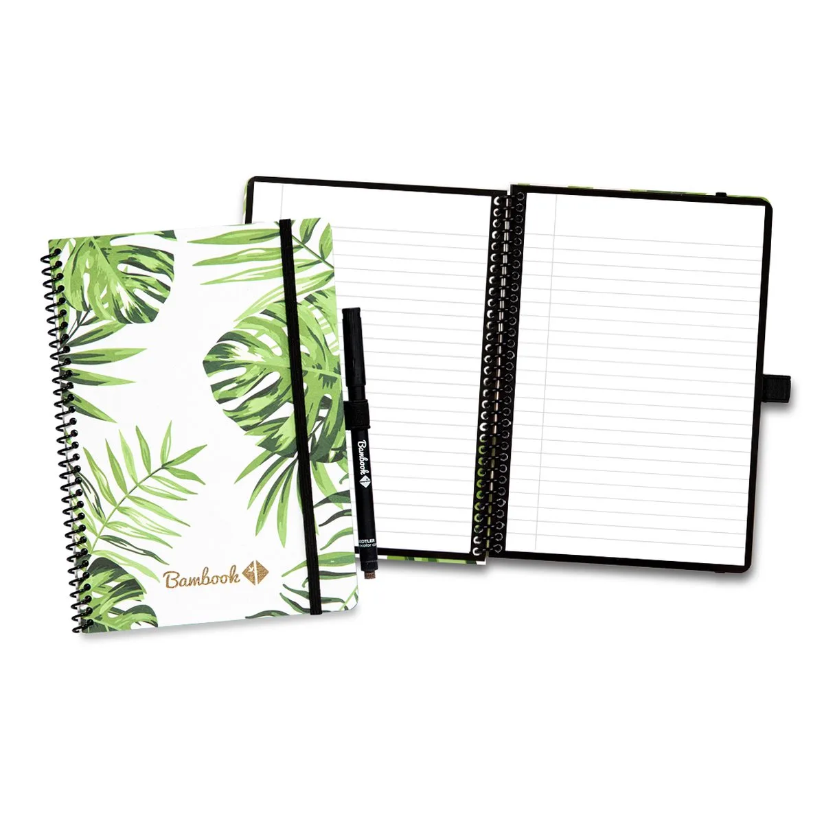 uitwisbaar notitieboek - A5 - Gelinieerde pagina's - Duurzaam, herbruikbaar whiteboard schrift - Met 1 gratis stift by Bambook in Tropical – product photo