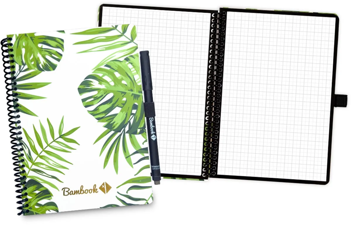 uitwisbaar notitieboek - A5 - Geruite pagina's - Duurzaam, herbruikbaar whiteboard schrift - Met 1 gratis stift by Bambook in Tropical – product photo