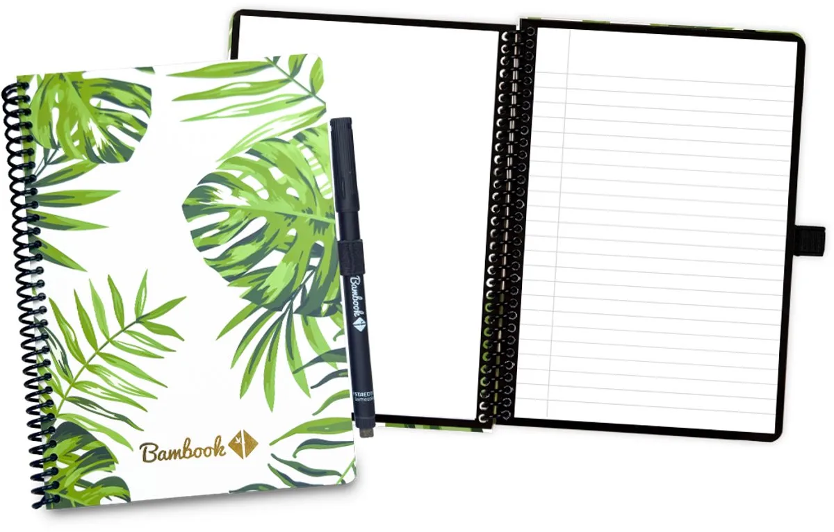 uitwisbaar notitieboek - A5 - Pagina's: Blanco & Gelinieerd - Duurzaam, herbruikbaar whiteboard schrift - Met 1 gratis stift från Bambook i Tropical – produktbild