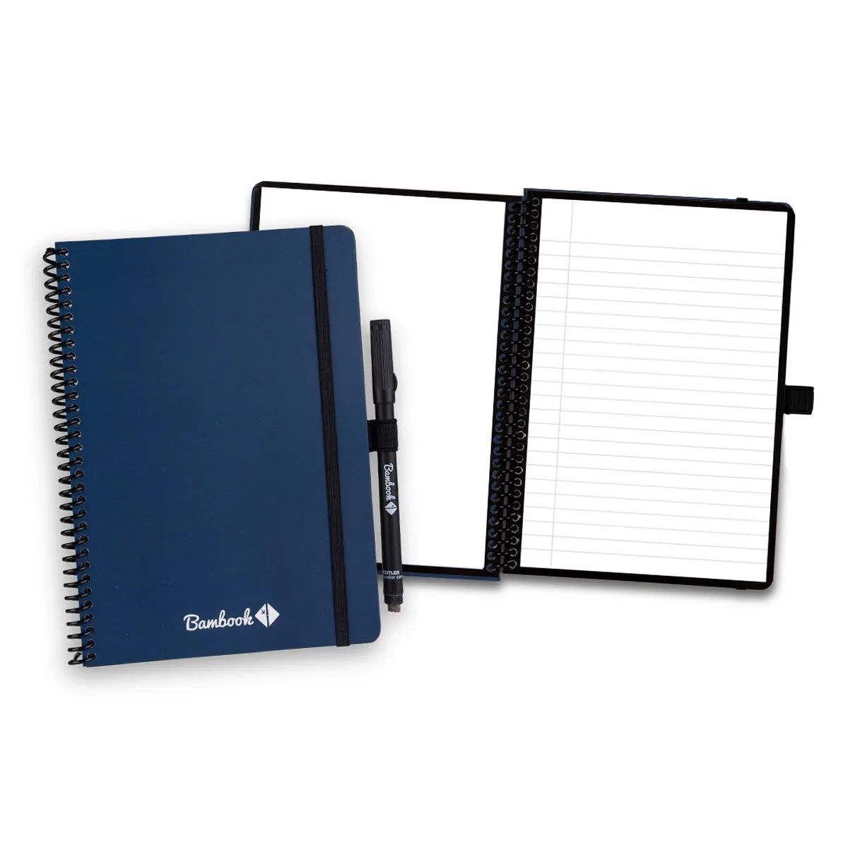Veluwe Colourful uitwisbaar notitieboek - Donkerblauw - Softcover - A5 - Dotted pagina's - Duurzaam, herbruikbaar whiteboard schrift - Met 1 gratis stift fra Bambook i Mørkeblå – produktbillede