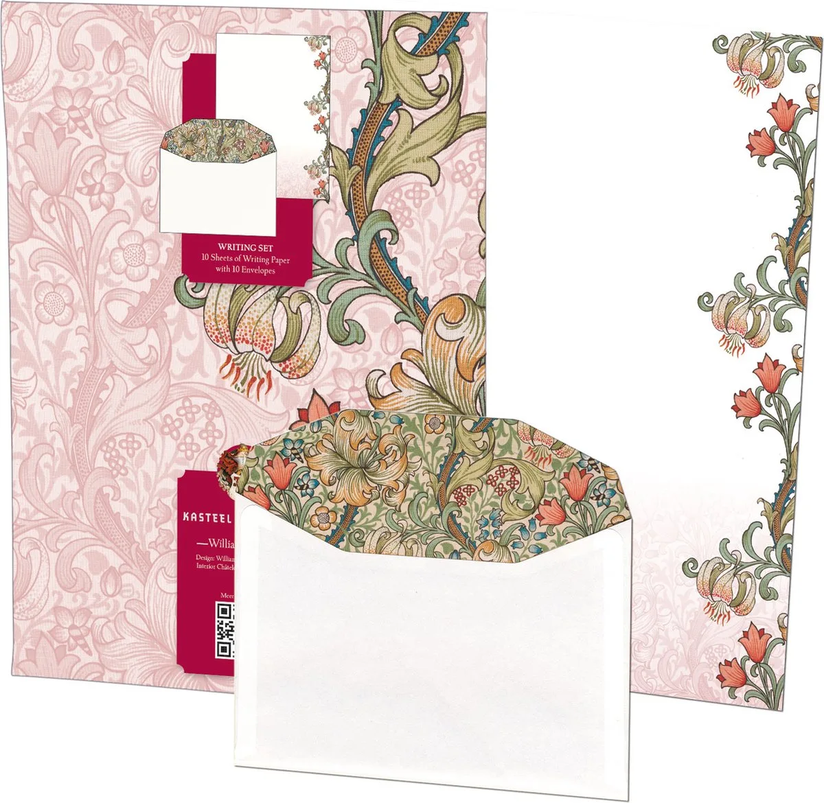 Briefpapier - 10 vellen briefpapier - Inclusief enveloppen – Kunst – Uniek design – Bloemen – William Morris - Kasteel De Haar Haarzuilens fra Bekking & Blitz i Mulicolor – produktbillede