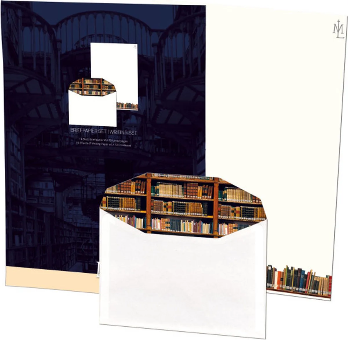 Briefpapier met enveloppen: Boeken, Die Klosterbibliothek, Maria Laach fra Bekking & Blitz – produktbillede