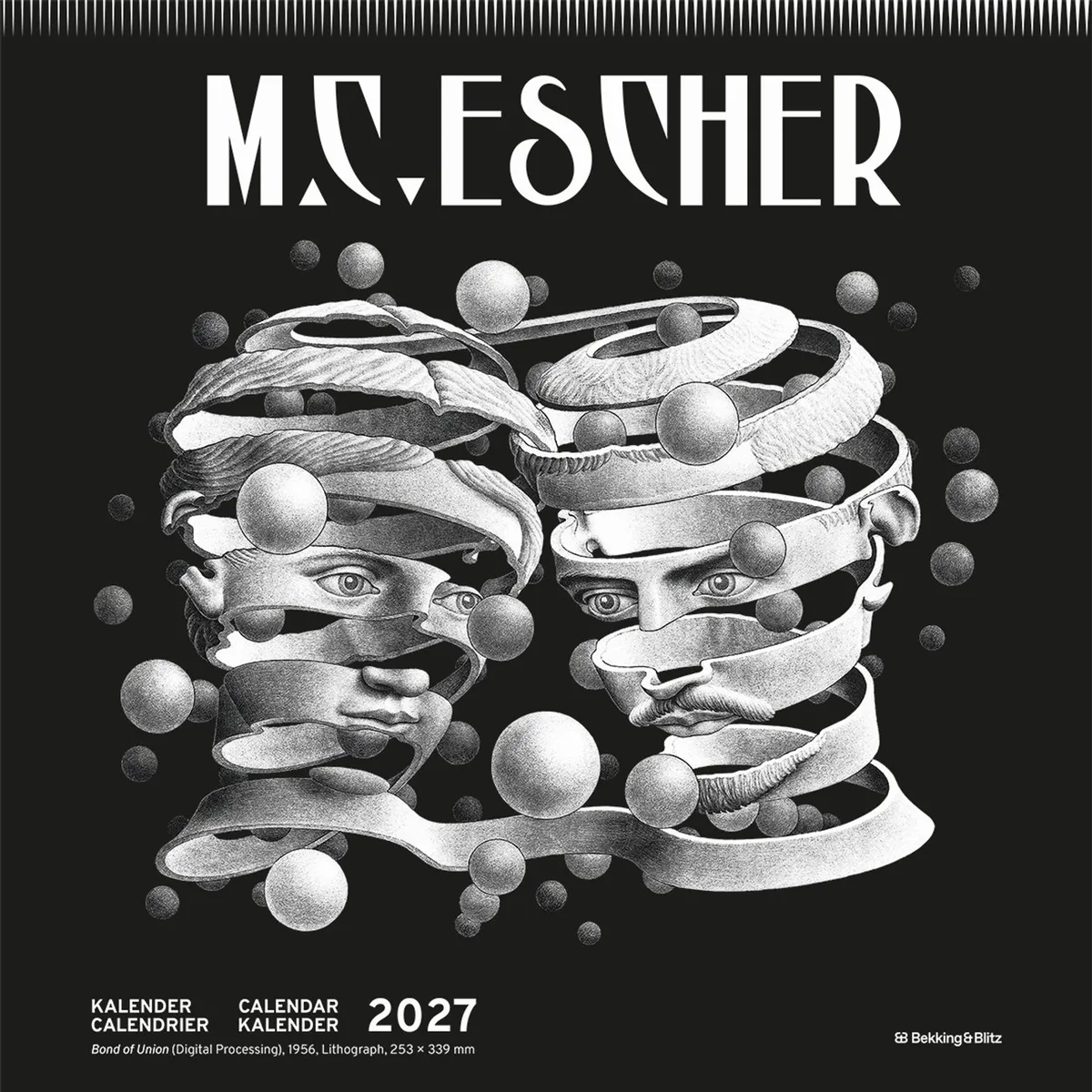 M.C. Escher Kalender 2027 fra Bekking & Blitz i Sort – produktbillede
