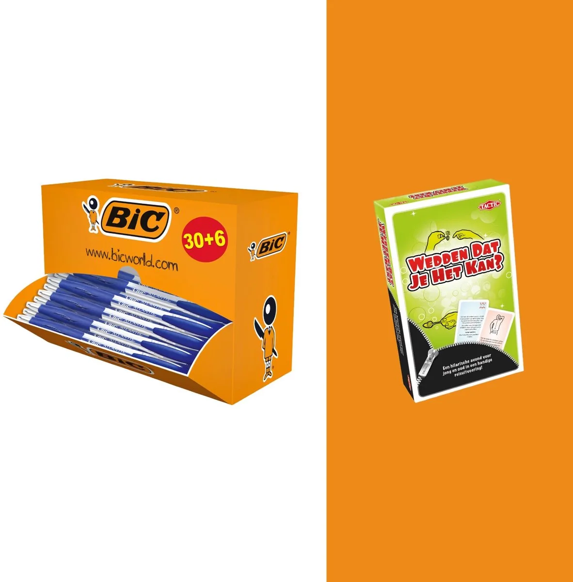 Atlantis Classic Grip - Balpennen - Valuepack 30+6 Gratis - Inclusief Gratis Tactic Spel Wedden Dat Je Het Kan van BIC in Blauw – productfoto