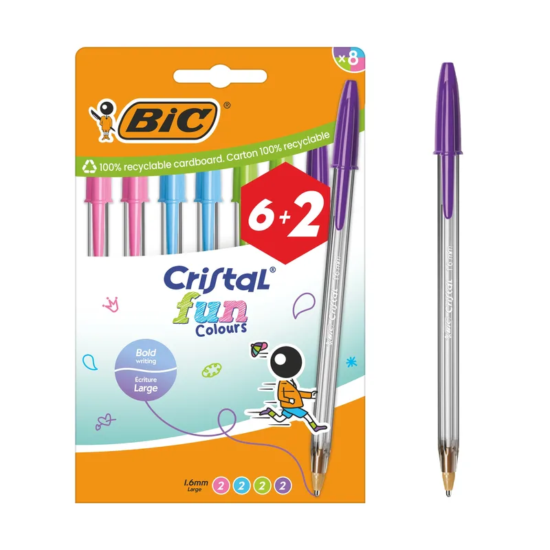 Balpen bic cristal fun 6+2 gratis l assorti | 20 stuks by BIC – product photo