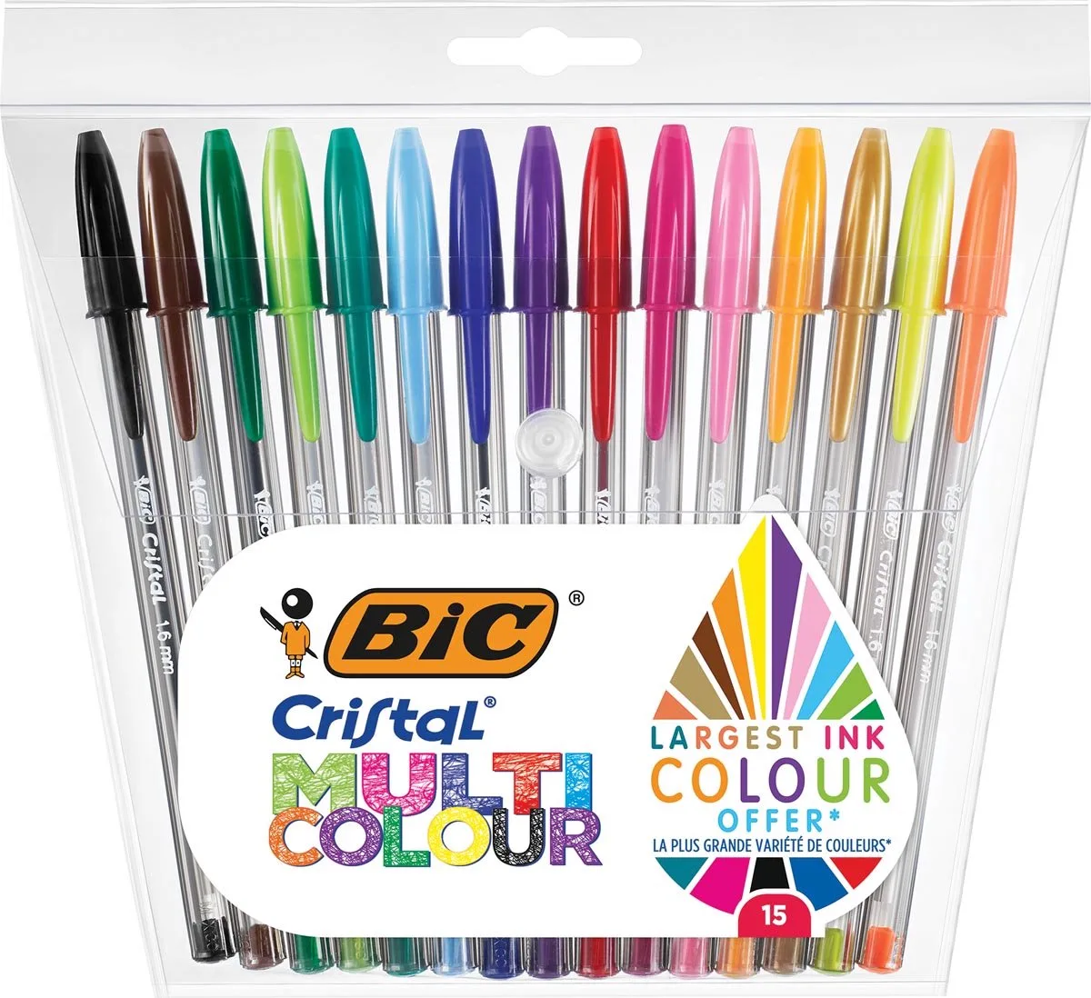 Balpen Bic Cristal multicolour etui à 15 kleuren | 20 stuks de BIC en Assorti – photo produit