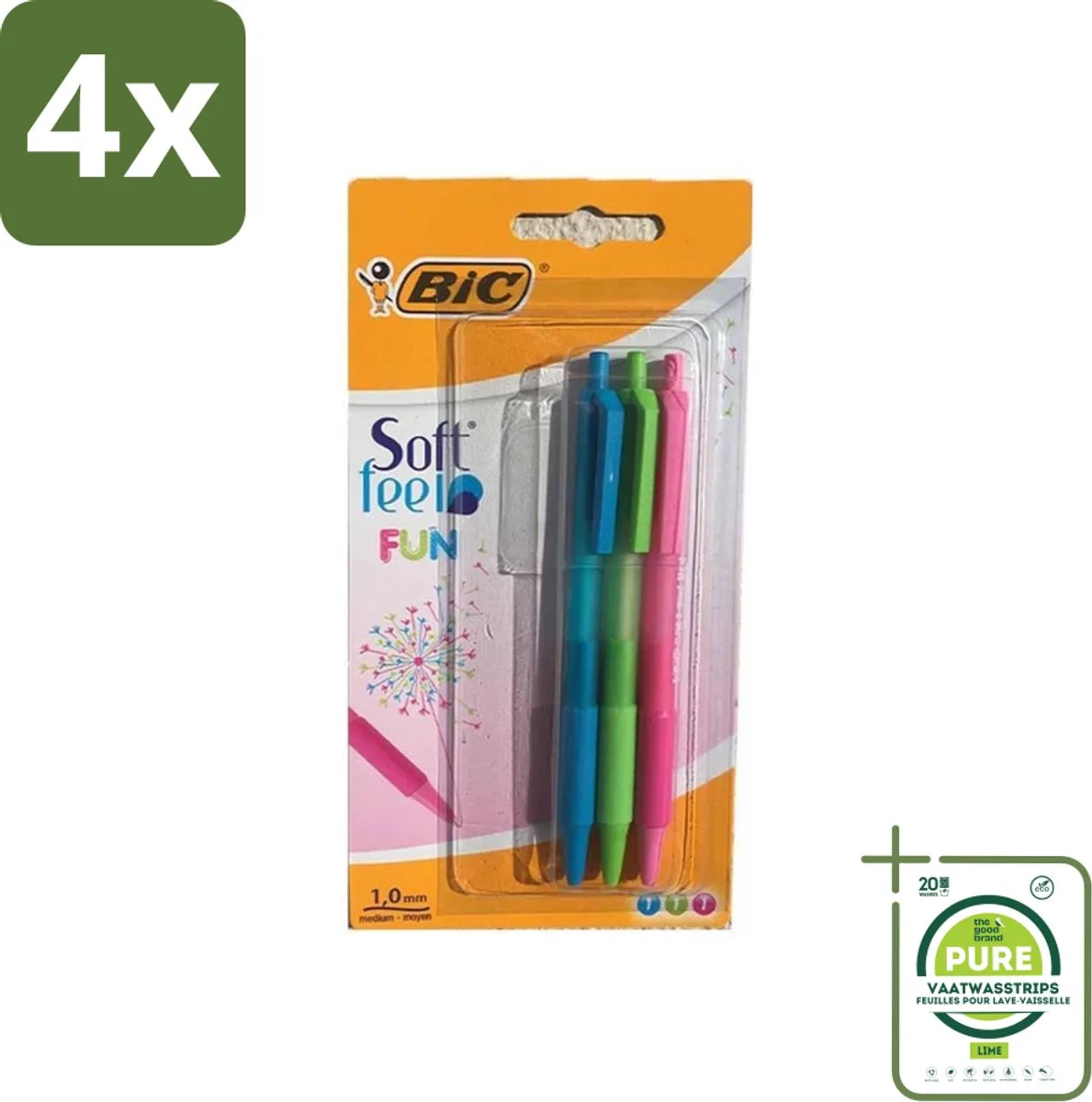 Balpennen - Lichtgroen, Lichtblauw & Intrekbaar - 3 Balpennen - Voordeelverpakking - 4 stuks - Balpennen - Inktpennen de BIC en Rose – photo produit