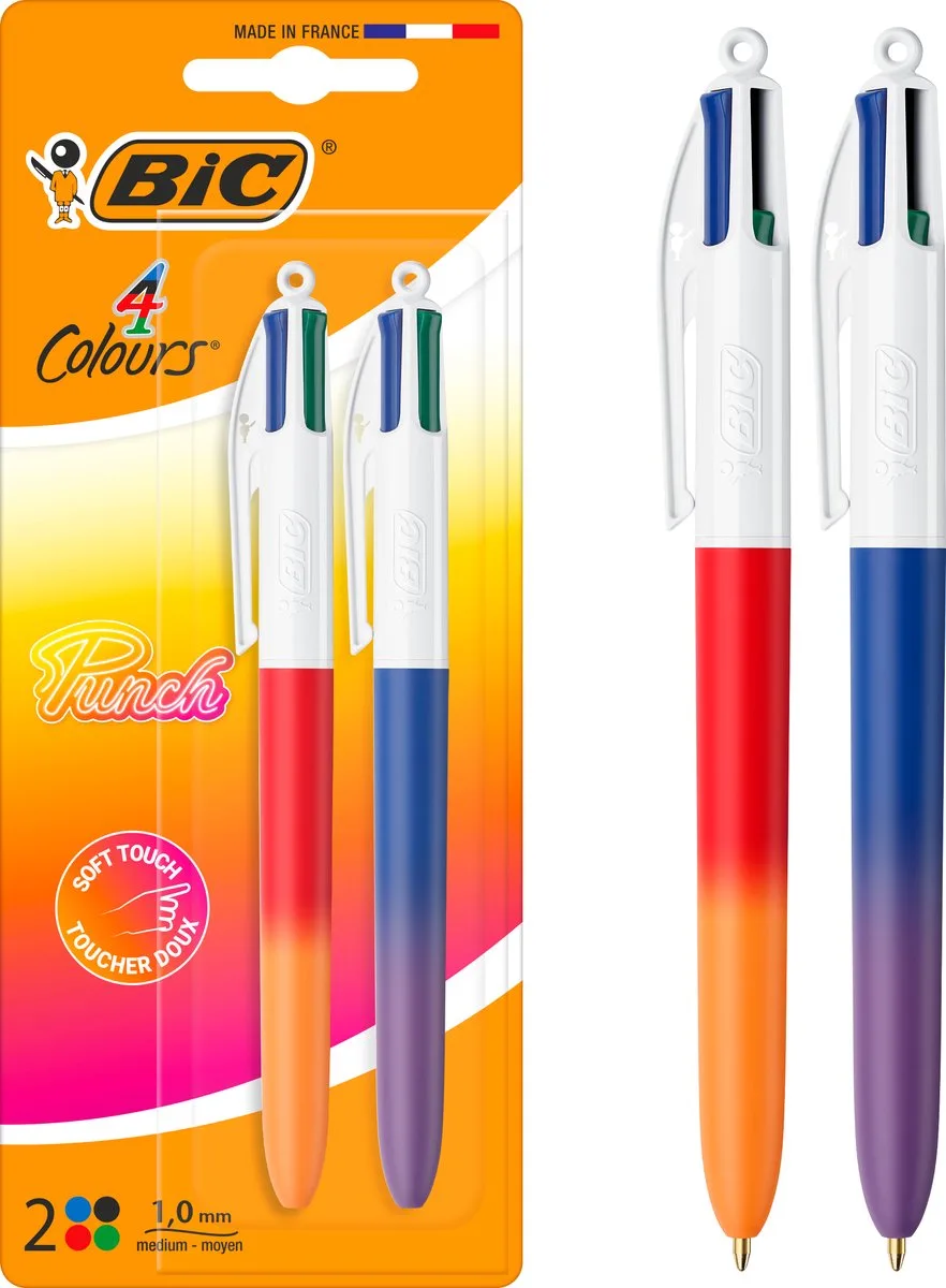 BIC 4 Kleuren Balpen Regenboog - 2 Stuks - Zwart Rood Groen - Intrekbaar School Kantoor by BIC in Blue – product photo