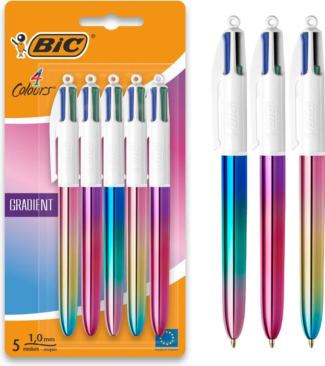 BIC 4 Kleuren Gradient Balpennen voor School en Kantoor - Klikmechanisme - Pennen - Balpen - Pennen - Blauw, Zwart, Rood, Groen - 5 Stuks van BIC in Meerkleurig – productfoto