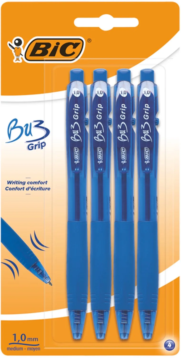 Bu3 Grip Blauwe Automatische Pennen - 4 Stuks fra BIC – produktbillede