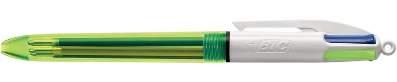 Colours Fluo 4-kleurenbalpen, medium, 3 klassieke inktkleuren en een markeerstift fluo geel van BIC – productfoto