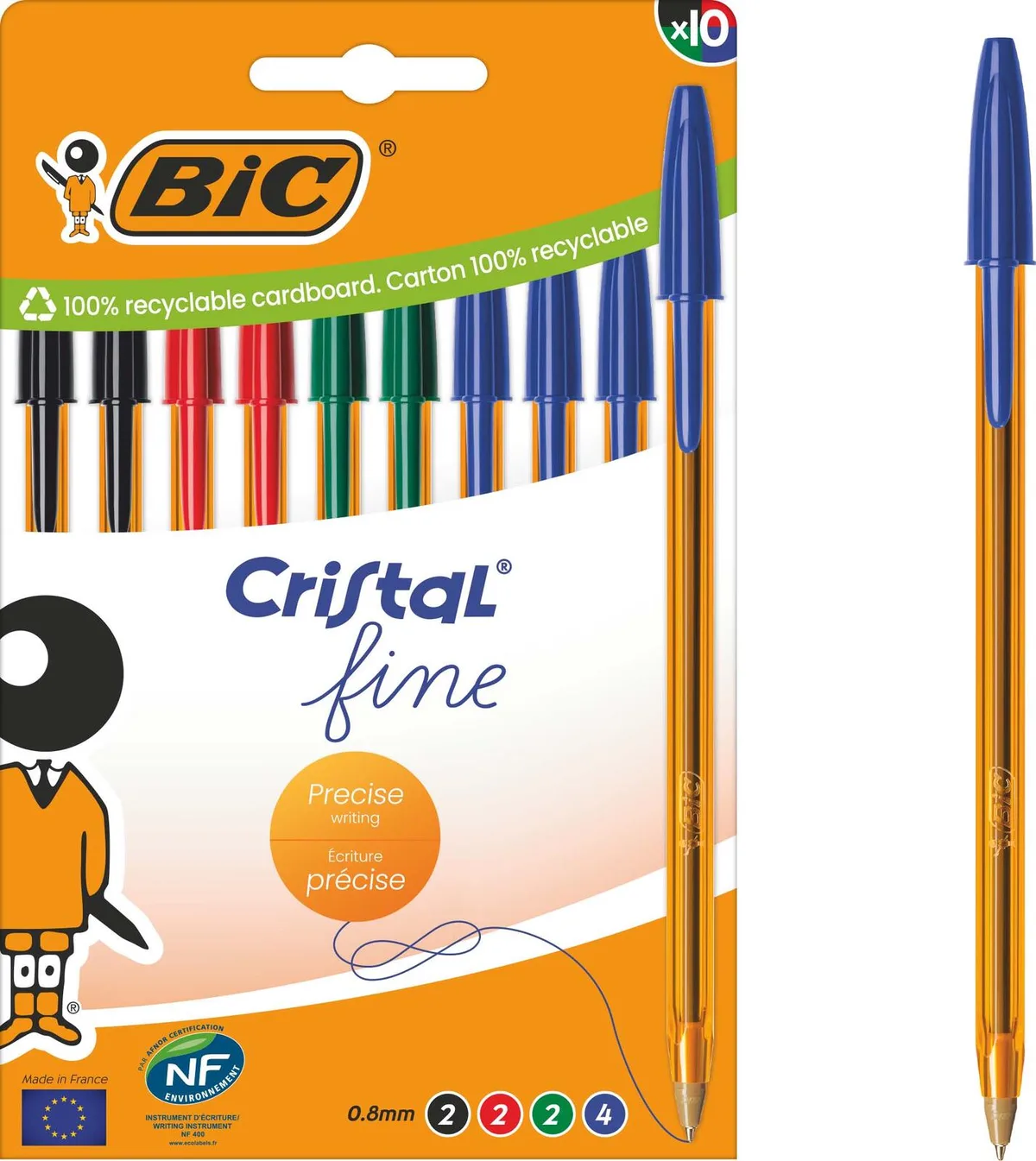 Cristal Fine Kugelschreiber transparent 0.4 mm Schreibfarbe: Mehrfarbig von BIC – Produktfoto