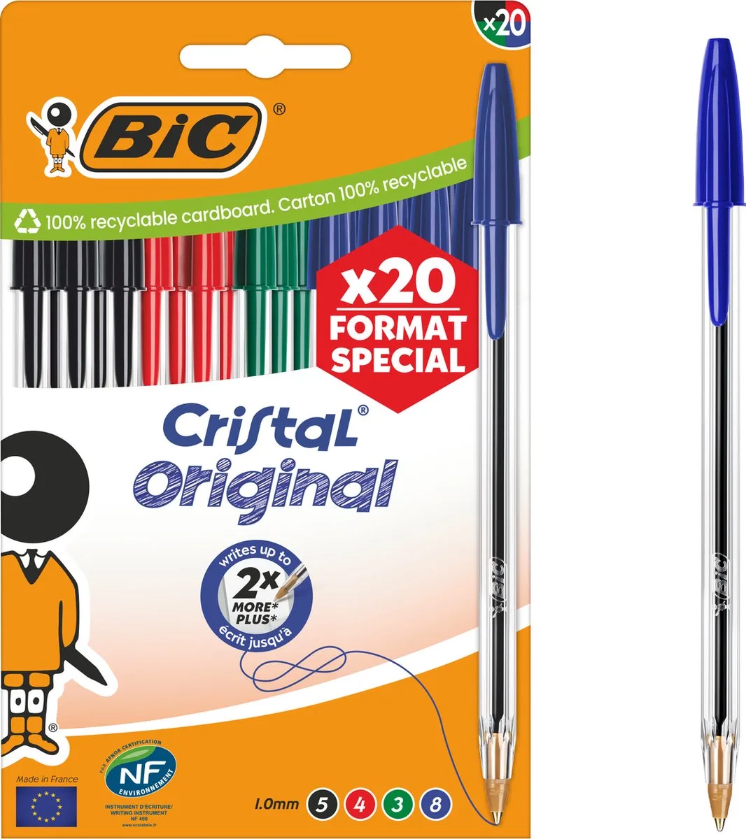 Cristal Original Balpen - Pennen in verschillende Kleuren - Medium Punt 1,0 mm - 20 Stuks från BIC i Blå – produktbild