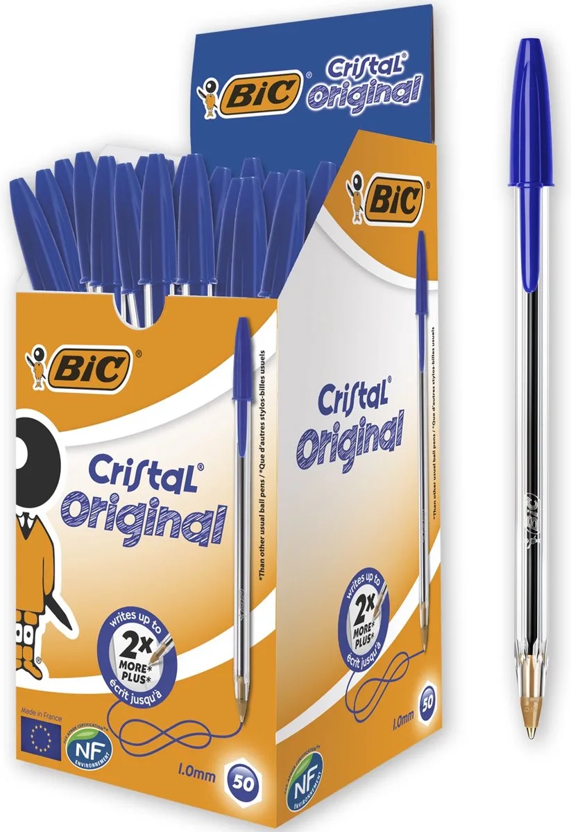 Cristal Original Pennen - Blauwe balpennen - Medium punt (1.0mm) - Doos 50 stuks från BIC i Blå – produktbild