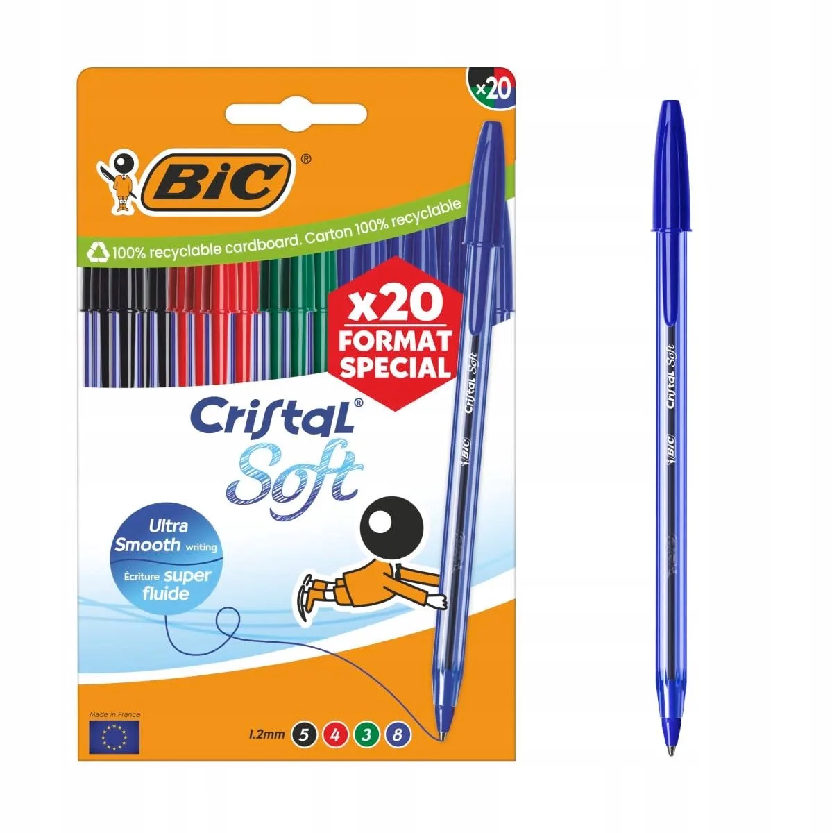 Cristal Soft Medium pen, 1,2 mm, 4 kleuren, 20 st van BIC in Meerkleurig – productfoto