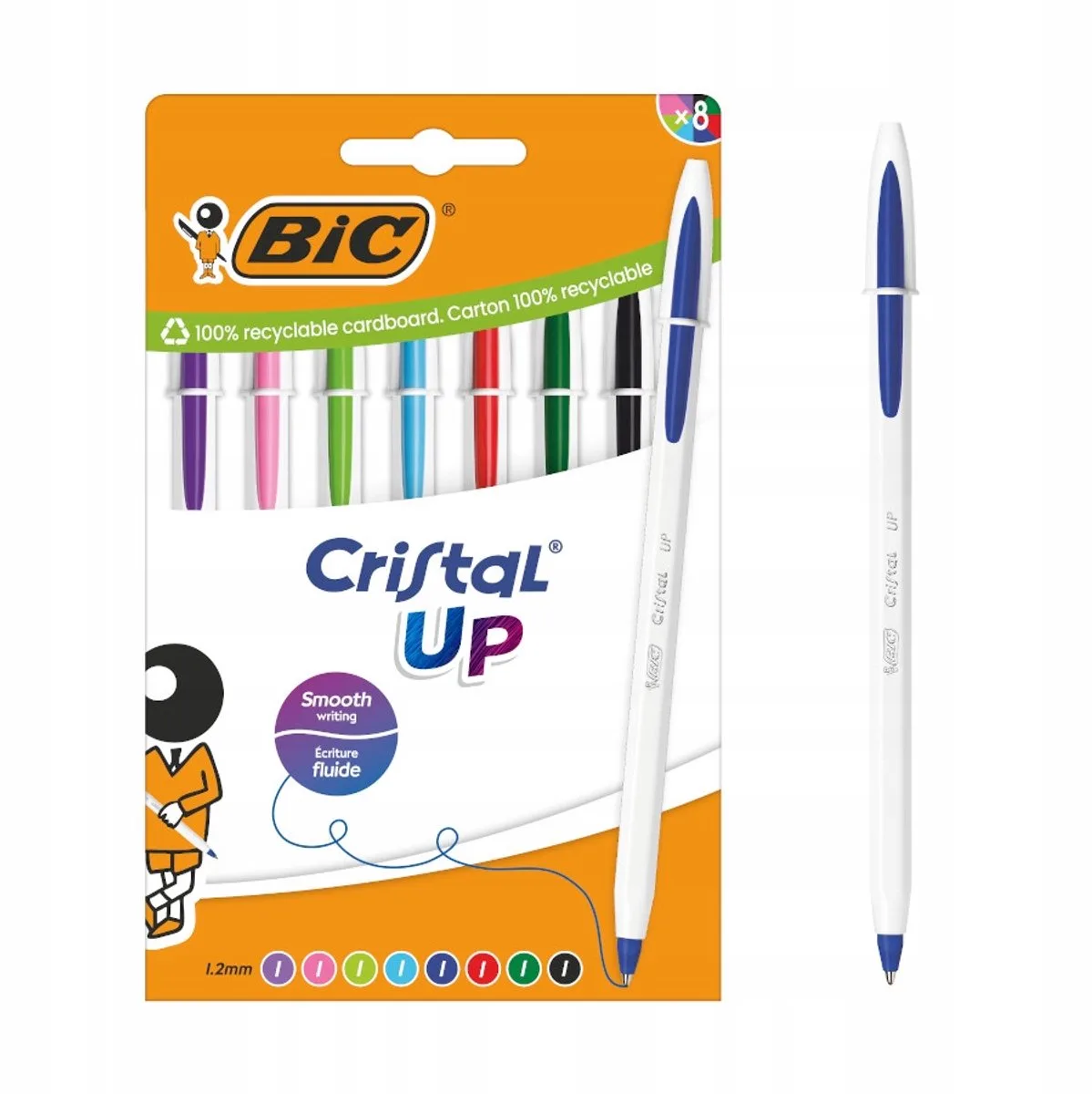 Cristal Up Set - 8 Kleurrijke Ballpoint Pennen, Dikke Punt (1.2mm) fra BIC i Flerfarvet – produktbillede