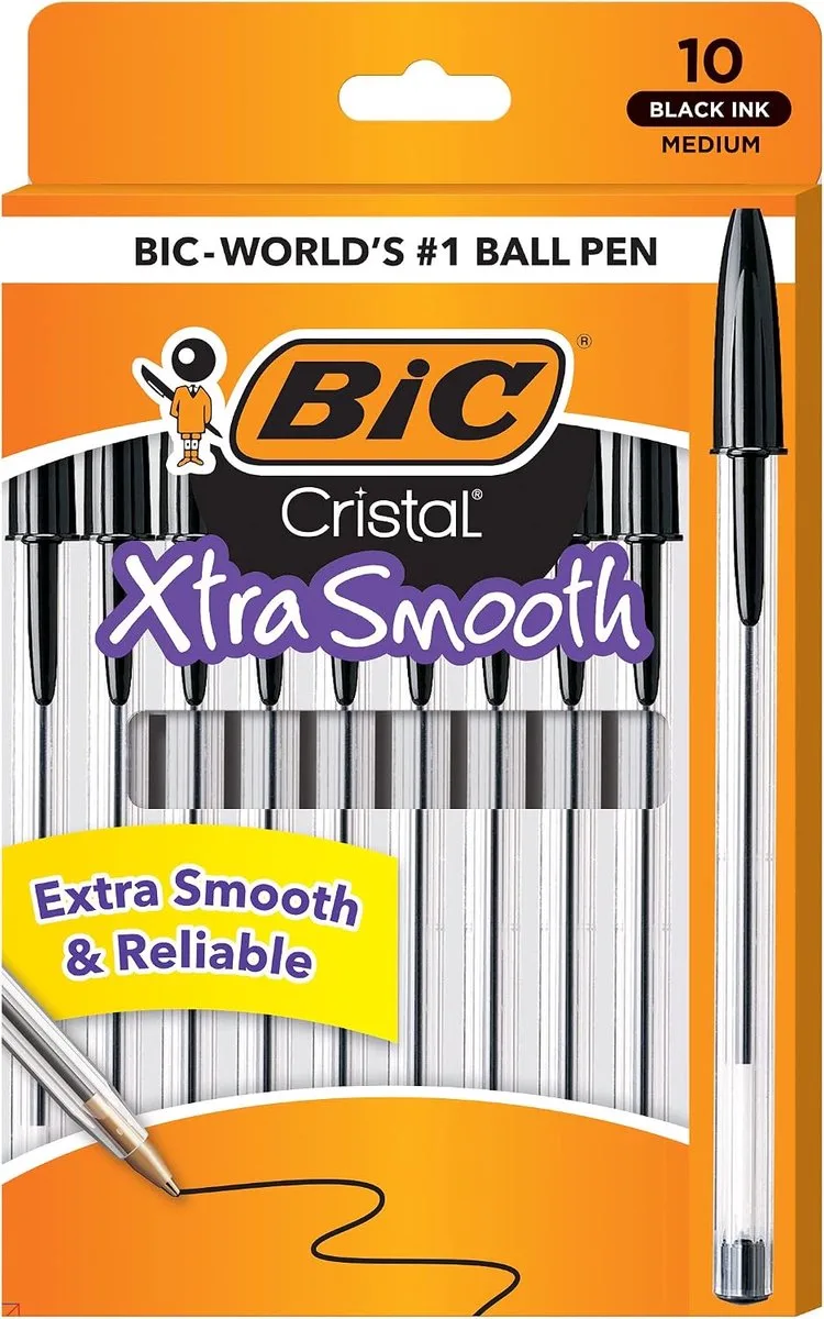 Cristal Xtra Smooth Balpennen - 1,0 mm - 10 stuks de BIC en Noir – photo produit