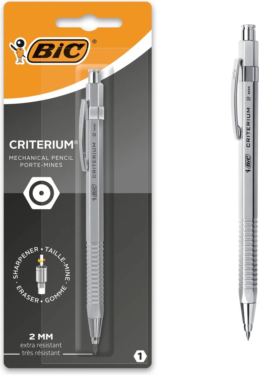 Criterium - Vulpotlood - Met gum - HB Potlood 2 mm - 1 Stuk van BIC in Zilver – productfoto