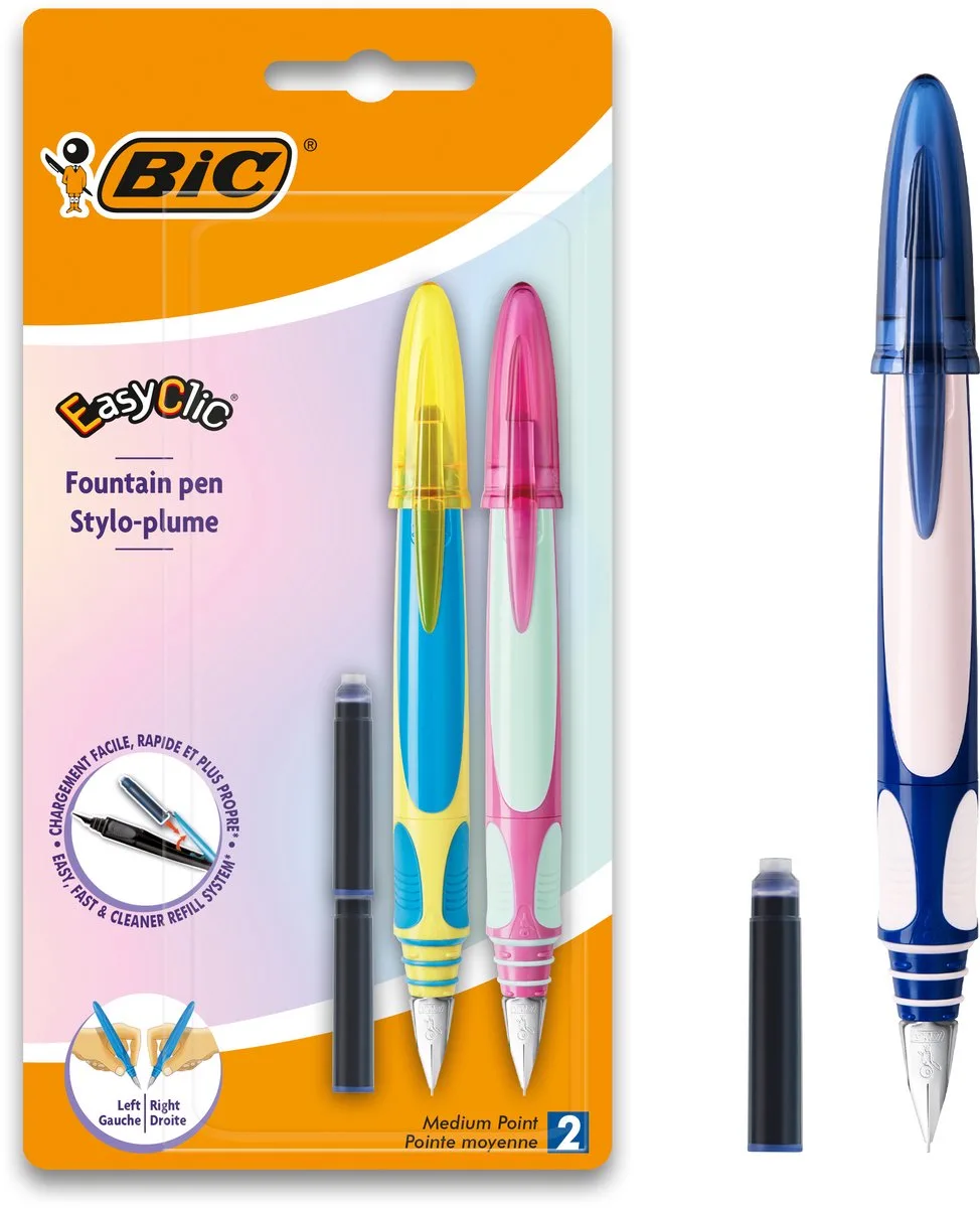 EasyClic Vulpen Schoolpen - Blauwe pen met 2 Navullingen - Ergonomische grip - 2 stuks fra BIC i Blå – produktbillede