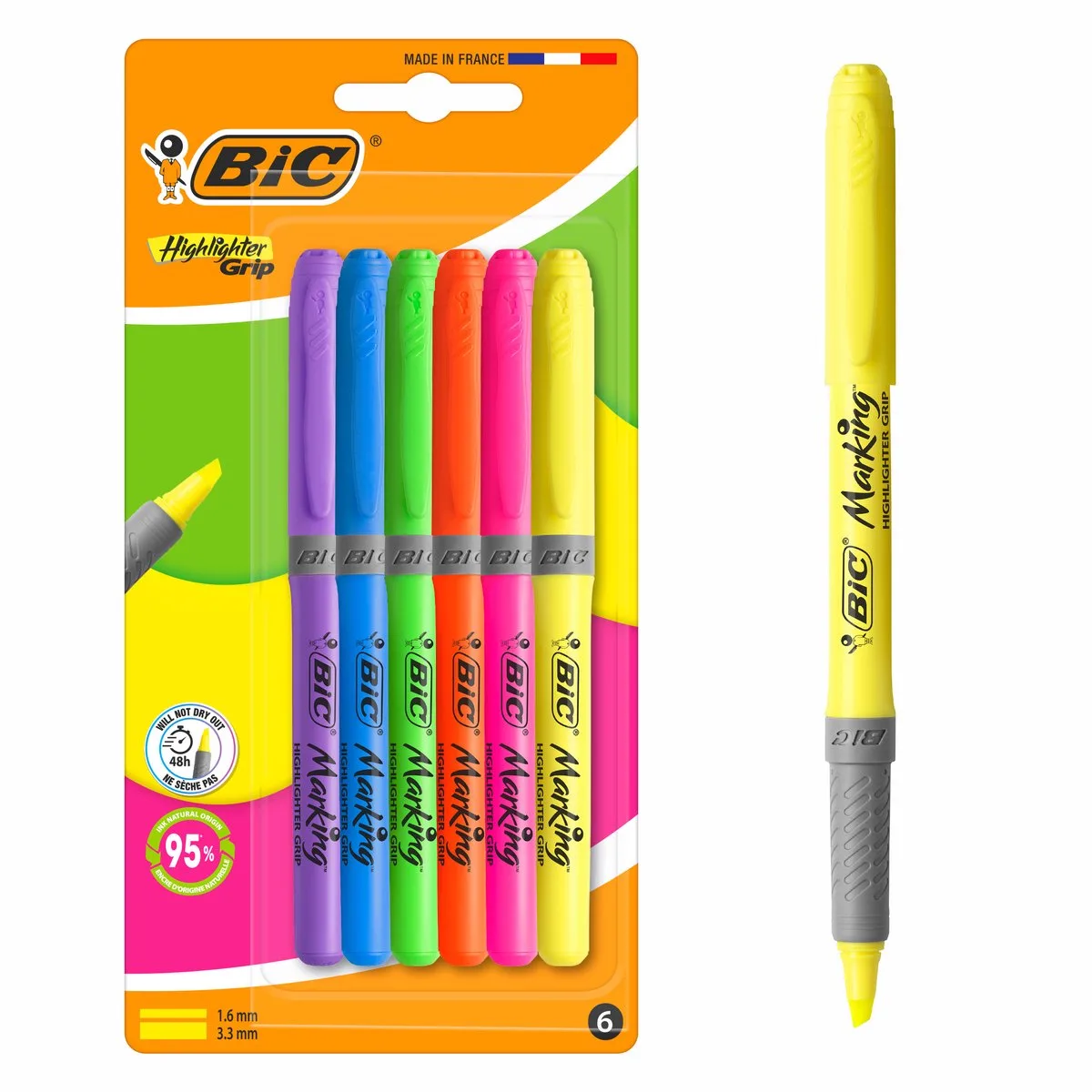 Highlighter Grip – Markeerstiften – 6 Kleuren by BIC in Diverse kleuren – product photo
