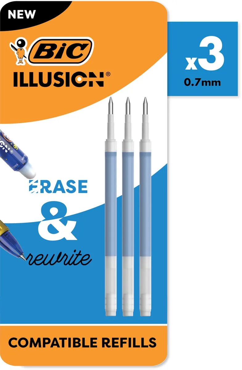 Illusion Balpenvulling - Penvulling en Blauwe Navullingen voor Uitwisbare pen - Balpen met Warmtegevoelige Inkt - 3 stuks de BIC en Bleu – photo produit