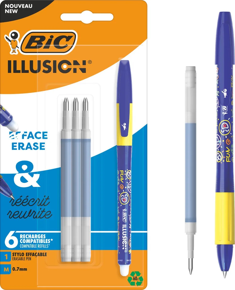 Illusion - Gelpen - Uitwisbaar - Pennen - Blauwe Inkt - Pen - 4 Stuks von BIC in Blauw met navulling – Produktfoto