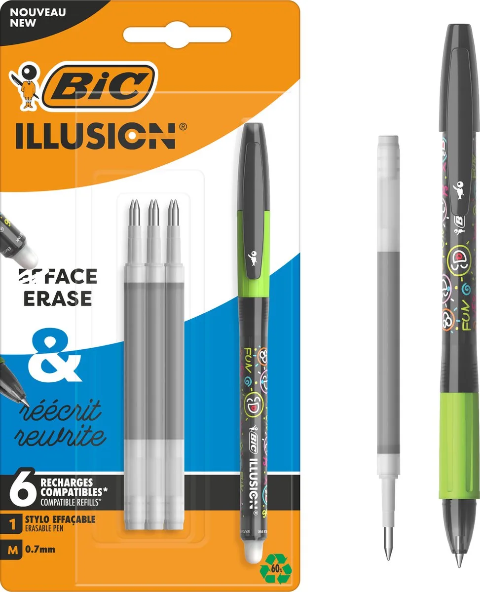 Illusion - Gelpen - Uitwisbaar - Pennen - Zwarte Inkt - Pen - 4 Stuks van BIC in Zwart met navullig – productfoto