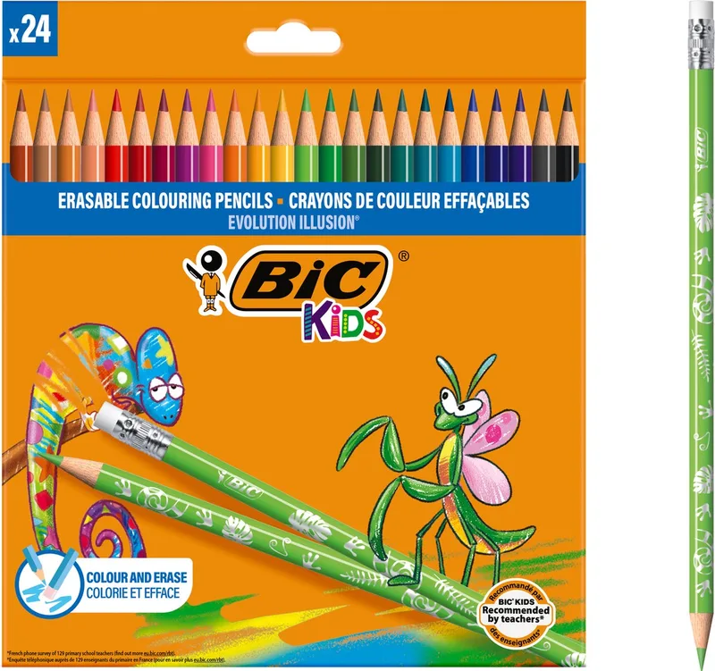 Kids Illusion - Kleurpotloden - Kinderen en volwassenen - Verschillende Kleuren - Potlood - 24 Stuks de BIC en Multicolore – photo produit