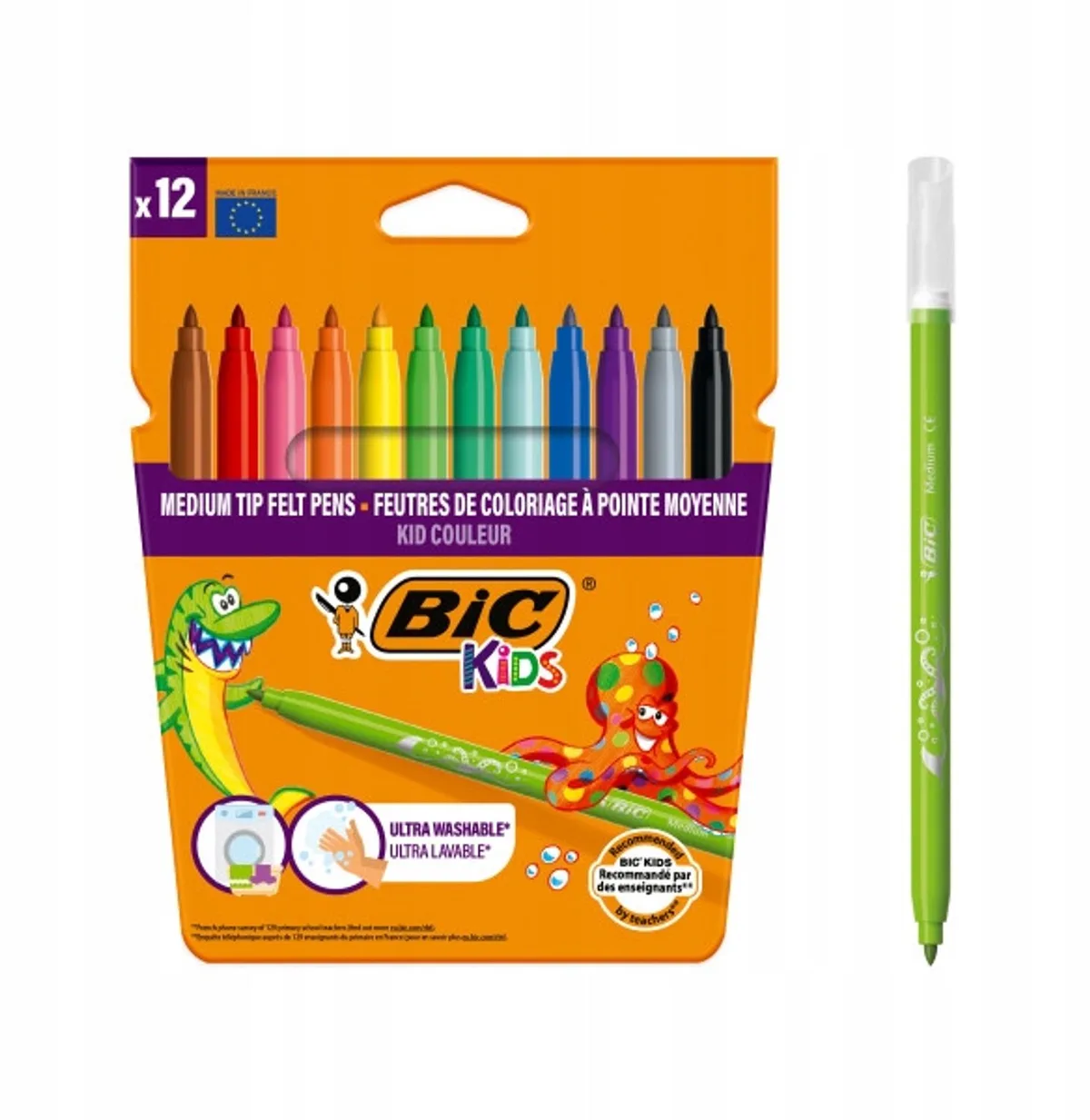 Kids Kid Couleur Stiften - 12 Levendige, Wasbare Kleuren de BIC en Multicolore – photo produit