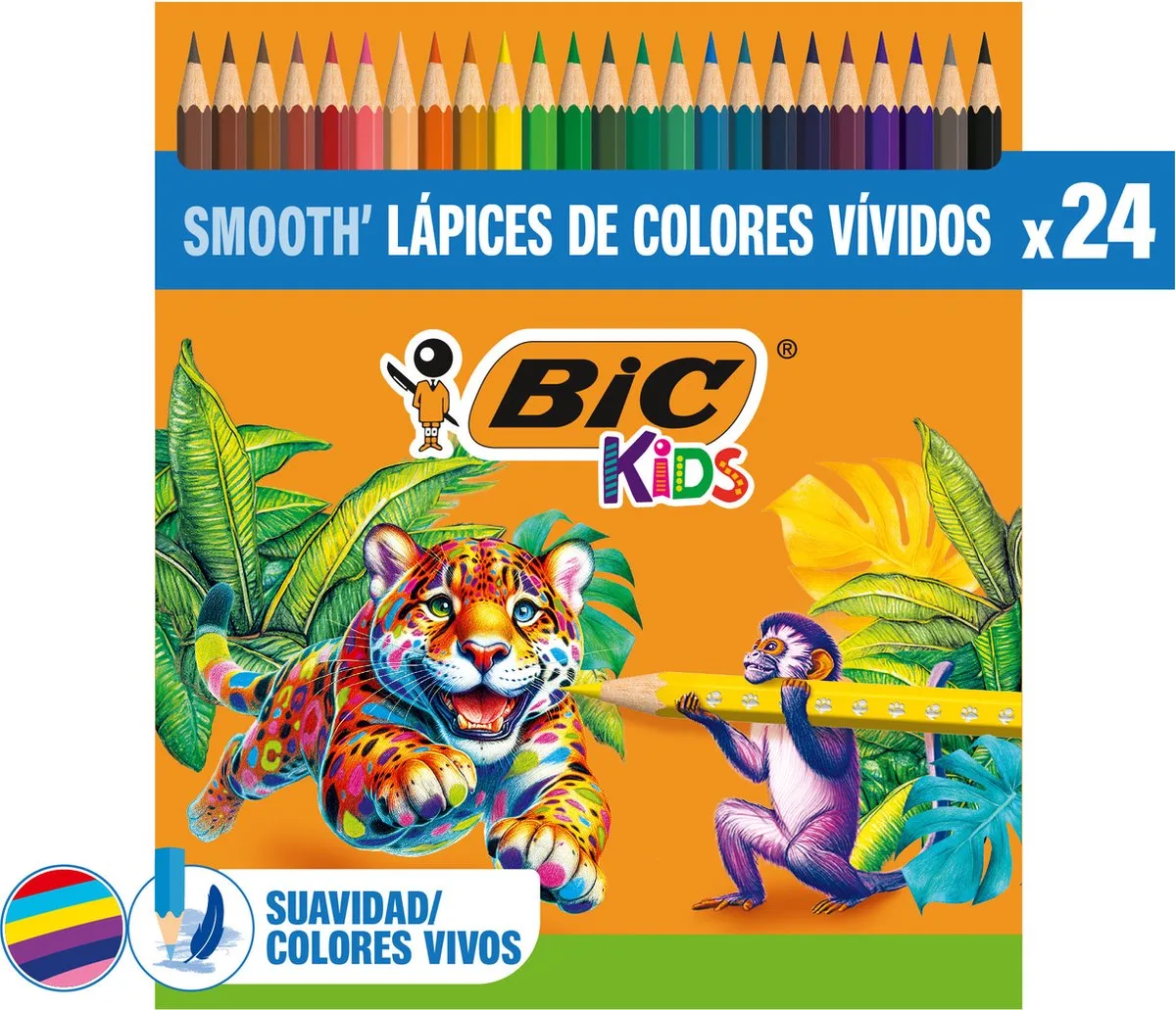 Kids Kleurpotloden voor Tekenen, Kleuren en School - Kinderen - Verschillende Kleuren - Potlood - 24 Stuks de BIC – photo produit