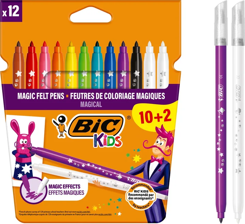 Kids Magic - Viltstiften met Uitwisbare inkt - Stiften voor Kinderen - Kleurstiften met Medium Punt - 12 Stuks van BIC in Bruin – productfoto
