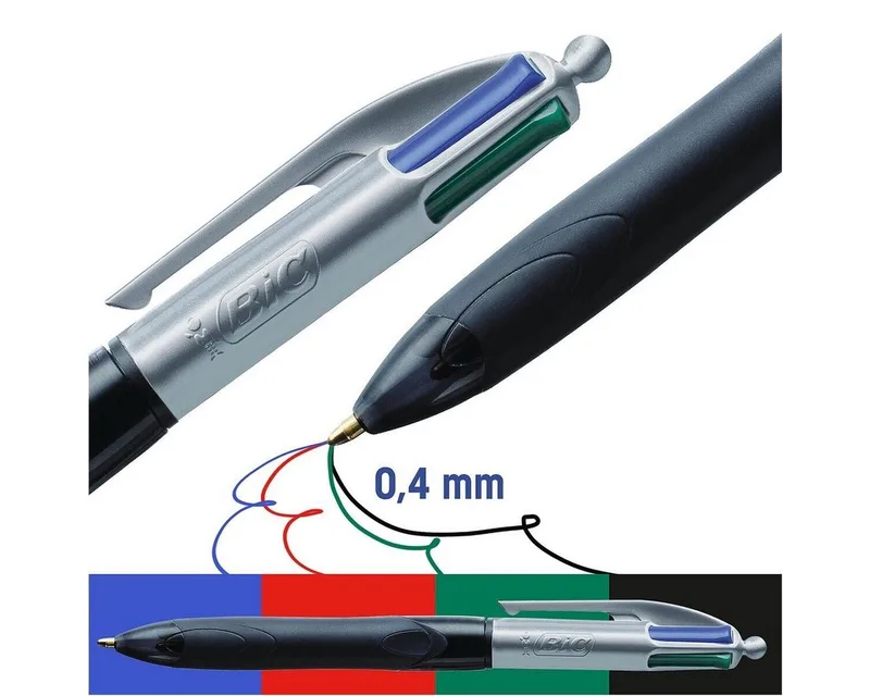 Kugelschreiber 4 Colours Grip Pro, 4 Farben in einem Stift van BIC in Zwart – productfoto